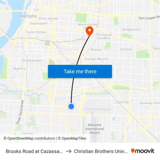 Brooks Road at Cazassa Road to Christian Brothers University map