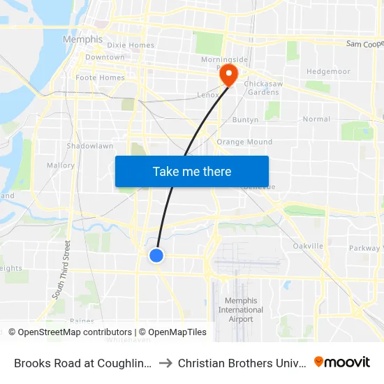Brooks Road at Coughlin Drive to Christian Brothers University map