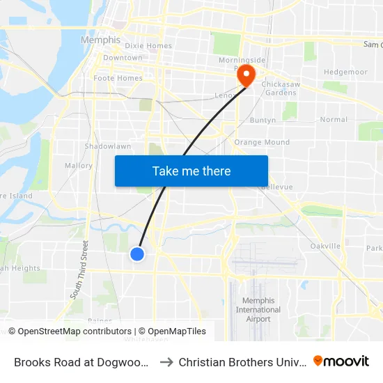 Brooks Road at Dogwood Lane to Christian Brothers University map