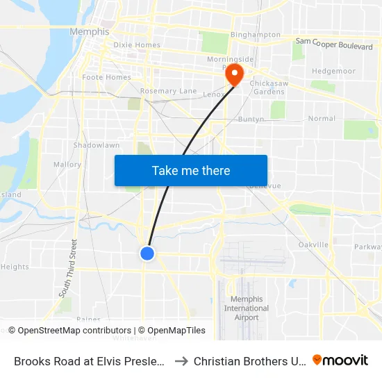Brooks Road at Elvis Presley Boulevard to Christian Brothers University map
