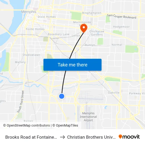 Brooks Road at Fontaine Road to Christian Brothers University map