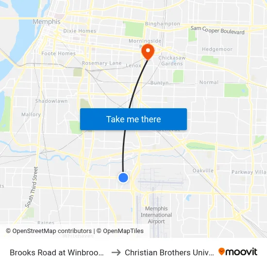 Brooks Road at Winbrook Drive to Christian Brothers University map