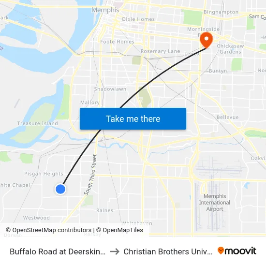 Buffalo Road at Deerskin Drive to Christian Brothers University map