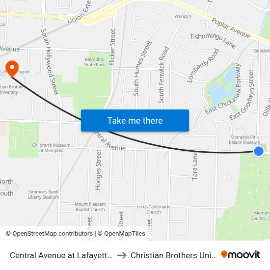 Central Avenue at Lafayette Street to Christian Brothers University map
