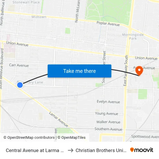 Central Avenue at Larma Avenue to Christian Brothers University map