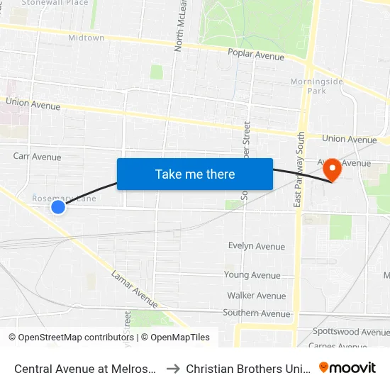 Central Avenue at Melrose Street to Christian Brothers University map