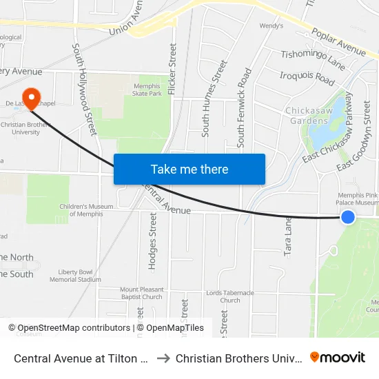 Central Avenue at Tilton Street to Christian Brothers University map