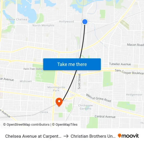 Chelsea Avenue at Carpenter Street to Christian Brothers University map