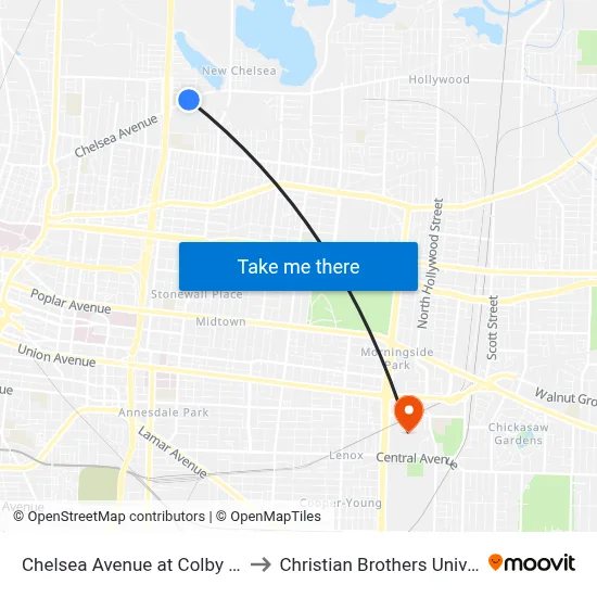 Chelsea Avenue at Colby Street to Christian Brothers University map