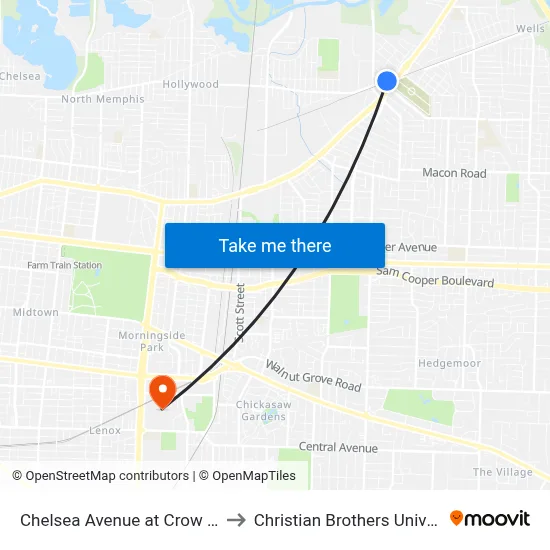 Chelsea Avenue at Crow Road to Christian Brothers University map