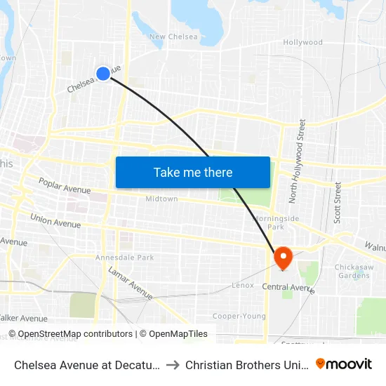 Chelsea Avenue at Decatur Street to Christian Brothers University map