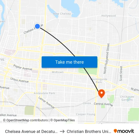 Chelsea Avenue at Decatur Street to Christian Brothers University map