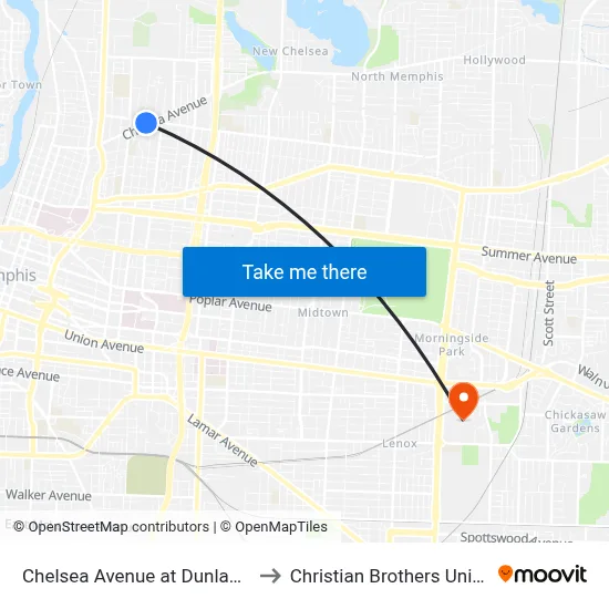 Chelsea Avenue at Dunlap Street to Christian Brothers University map