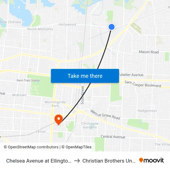 Chelsea Avenue at Ellington Street to Christian Brothers University map