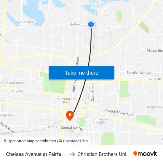 Chelsea Avenue at Fairfax Street to Christian Brothers University map