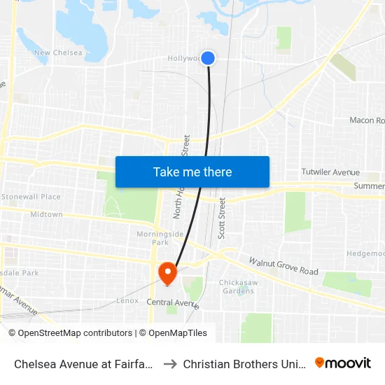 Chelsea Avenue at Fairfax Street to Christian Brothers University map