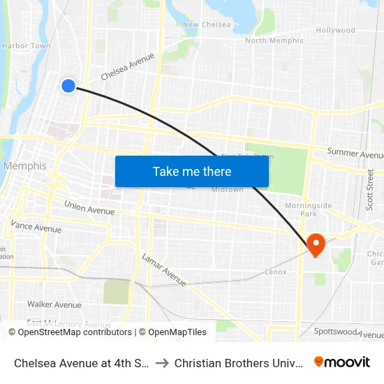 Chelsea Avenue at 4th Street to Christian Brothers University map