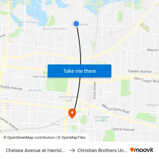 Chelsea Avenue at Harrision Street to Christian Brothers University map