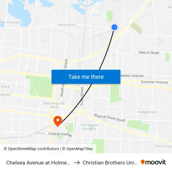 Chelsea Avenue at Holmes Street to Christian Brothers University map