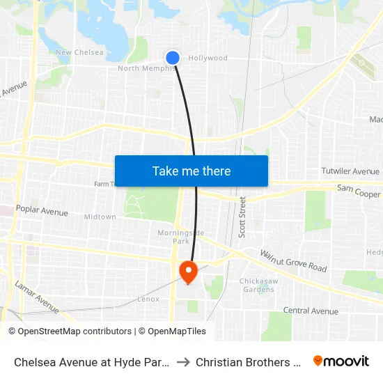 Chelsea Avenue at Hyde Park Boulevard to Christian Brothers University map