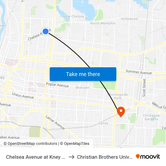 Chelsea Avenue at Kney Street to Christian Brothers University map