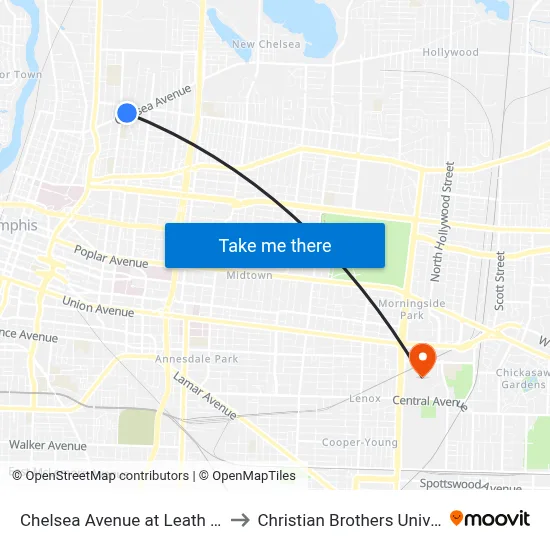 Chelsea Avenue at Leath Street to Christian Brothers University map