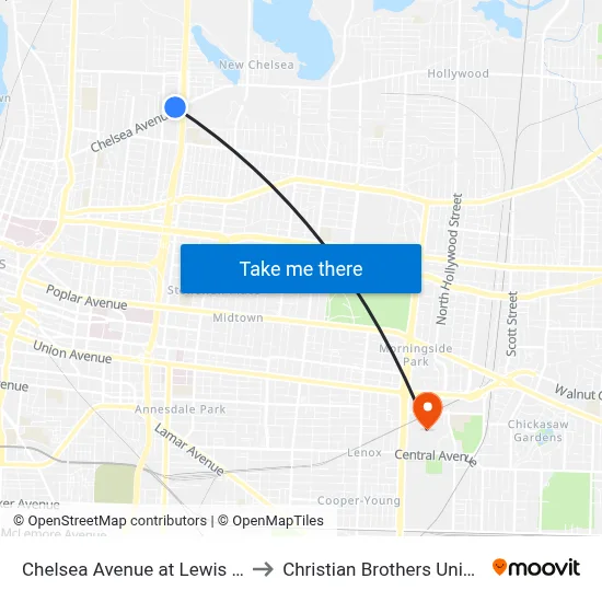 Chelsea Avenue at Lewis Street to Christian Brothers University map