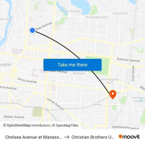 Chelsea Avenue at Manassas Street to Christian Brothers University map