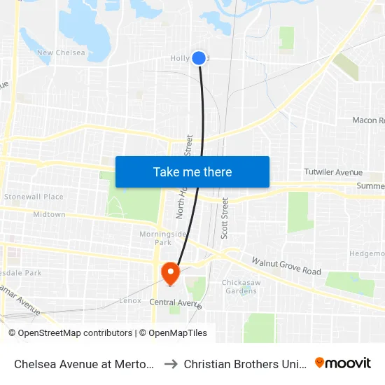 Chelsea Avenue at Merton Street to Christian Brothers University map