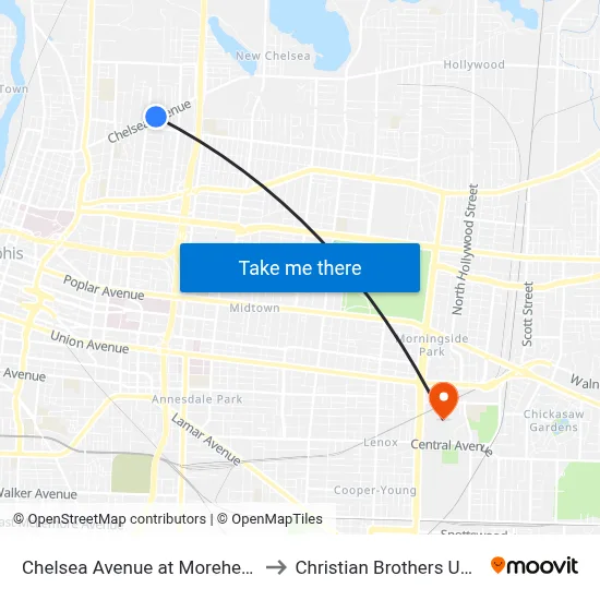 Chelsea Avenue at Morehead Street to Christian Brothers University map