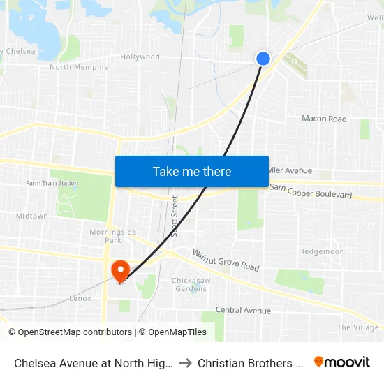 Chelsea Avenue at North Highland Street to Christian Brothers University map