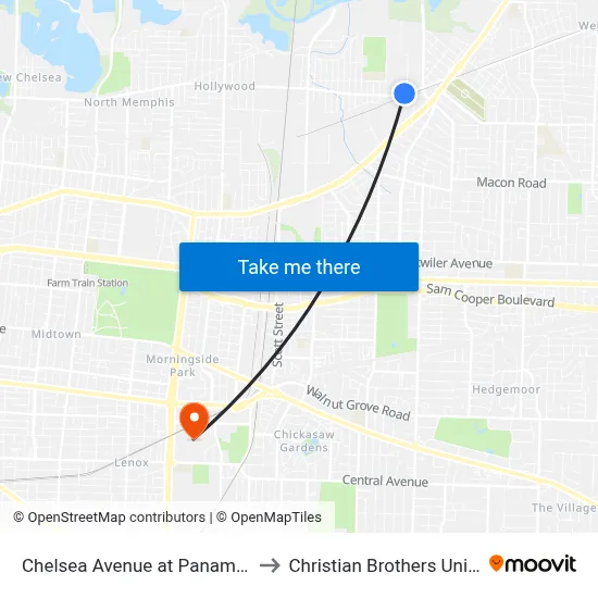 Chelsea Avenue at Panama Street to Christian Brothers University map