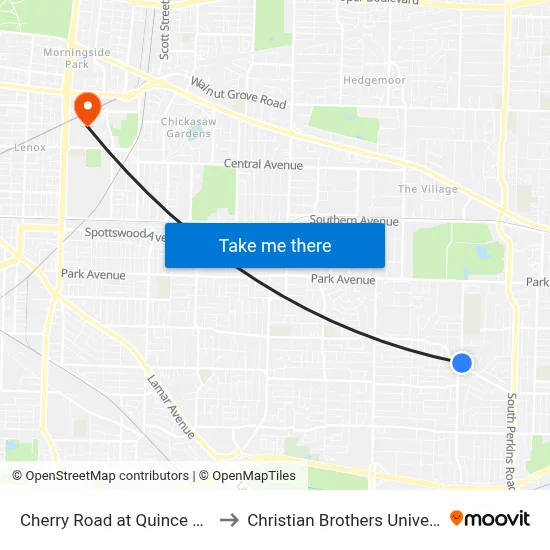 Cherry Road at Quince Road to Christian Brothers University map