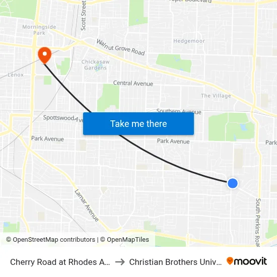 Cherry Road at Rhodes Avenue to Christian Brothers University map
