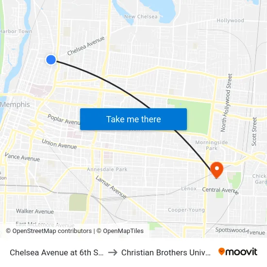 Chelsea Avenue at 6th Street to Christian Brothers University map