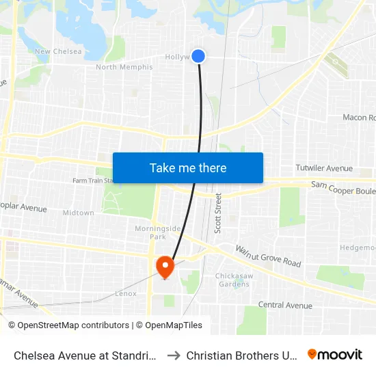 Chelsea Avenue at Standridge Street to Christian Brothers University map