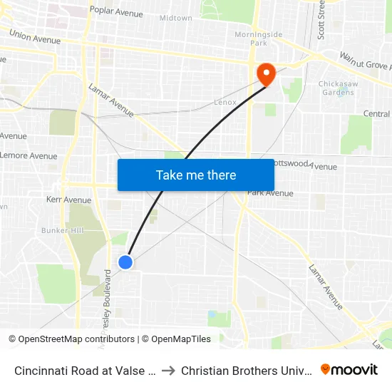 Cincinnati Road at Valse Road to Christian Brothers University map