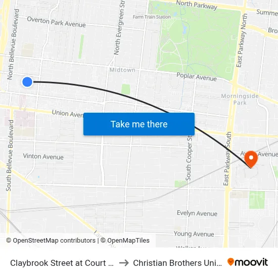 Claybrook Street at Court Avenue to Christian Brothers University map