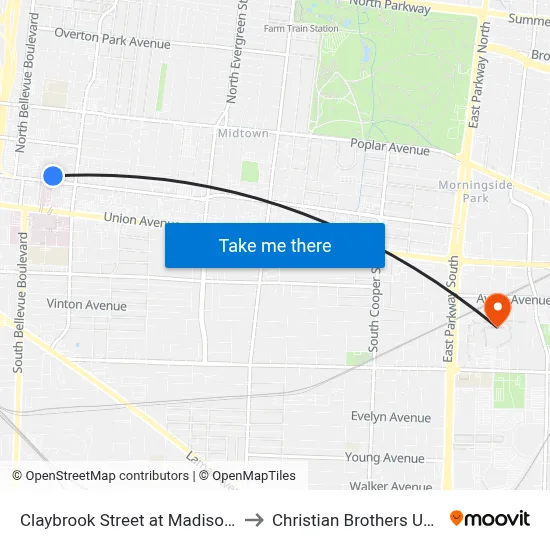 Claybrook Street at Madison Avenue to Christian Brothers University map