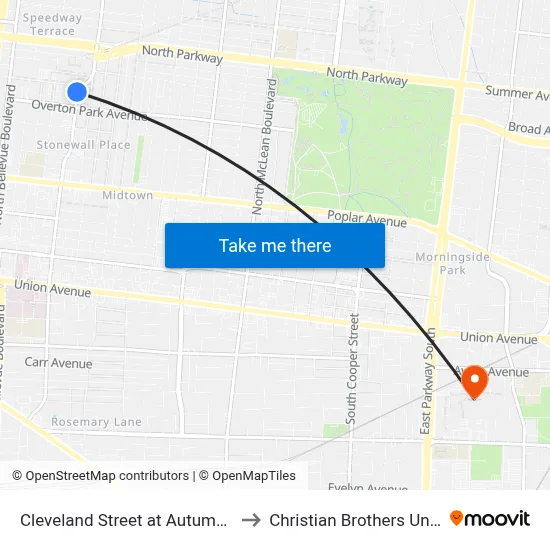 Cleveland Street at Autumn Avenue to Christian Brothers University map