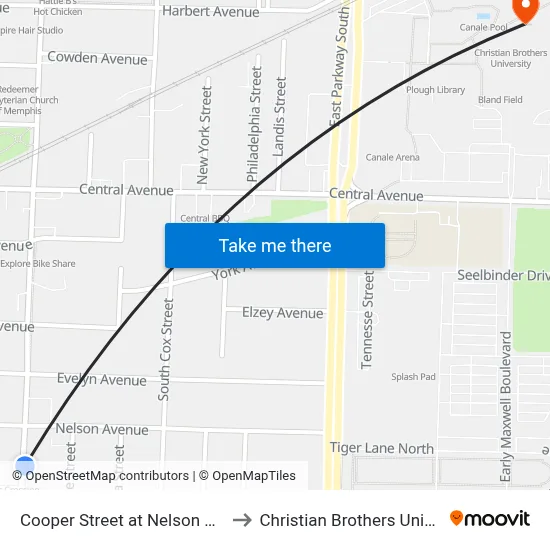 Cooper Street at Nelson Avenue to Christian Brothers University map