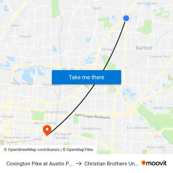 Covington Pike at Austin Peay Hwy to Christian Brothers University map