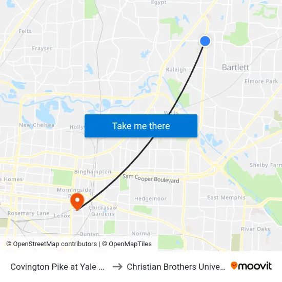 Covington Pike at Yale Road to Christian Brothers University map