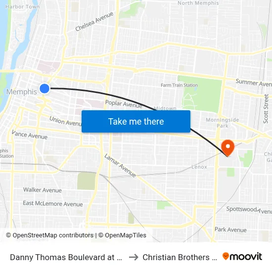 Danny Thomas Boulevard at Poplar Avenue to Christian Brothers University map