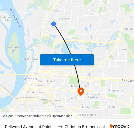 Dellwood Avenue at Rainier Street to Christian Brothers University map