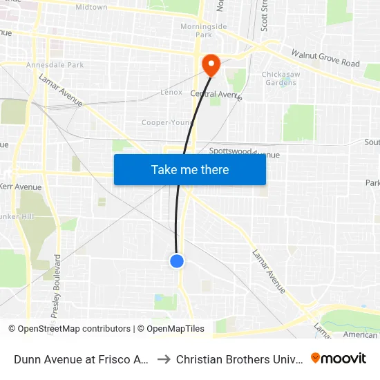 Dunn Avenue at Frisco Avenue to Christian Brothers University map