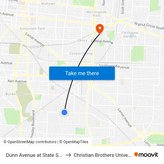 Dunn Avenue at State Street to Christian Brothers University map