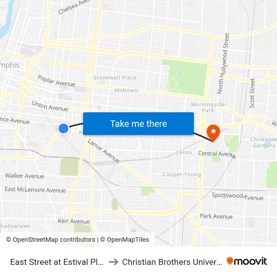 East Street at Estival Place to Christian Brothers University map