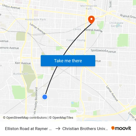 Elliston Road at Rayner Street to Christian Brothers University map