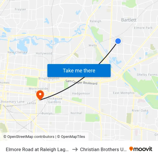 Elmore Road at Raleigh Lagrange Road to Christian Brothers University map